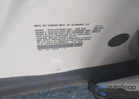 2018 Honda Pilot Touring из США, поврежденный, VIN 5FNYF5H91JB003445